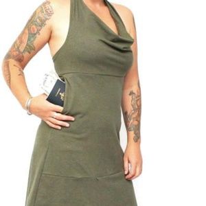 White Texture Hemp Halter Pocket Dress~M